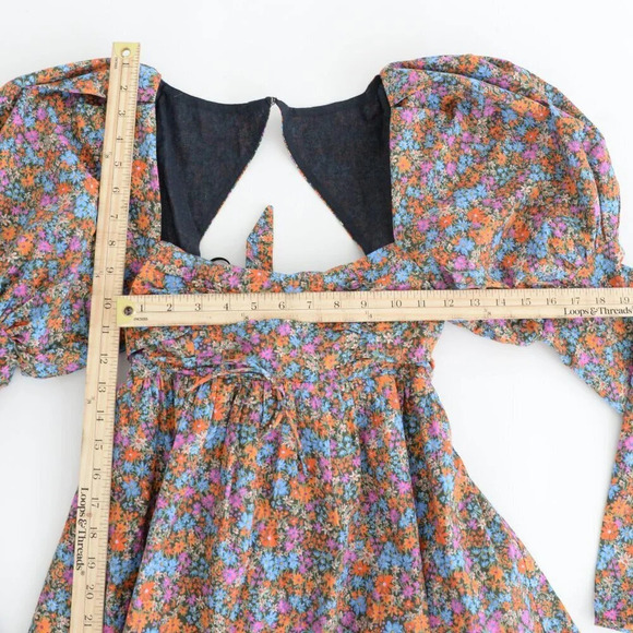 For Love & Lemons Brittany Mini Floral Revolve Dress 100% Cotton Puff Shoulder M - Picture 14 of 15